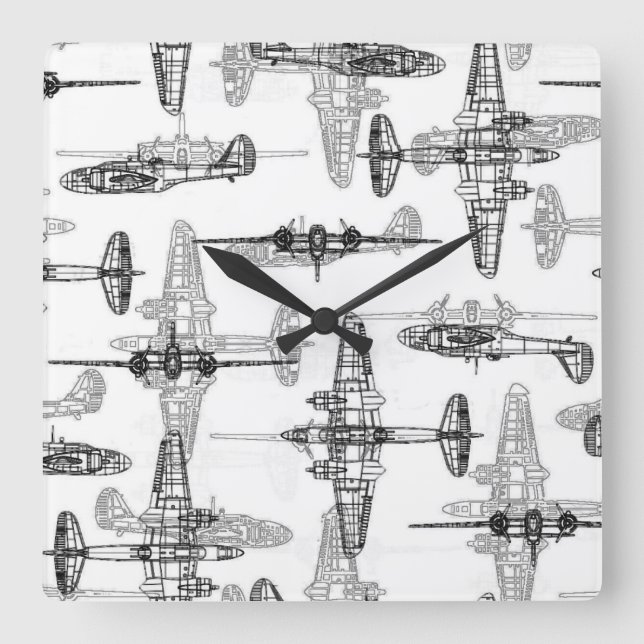 Horloge Carrée Plan d'avion 1 cadenas (Recto)