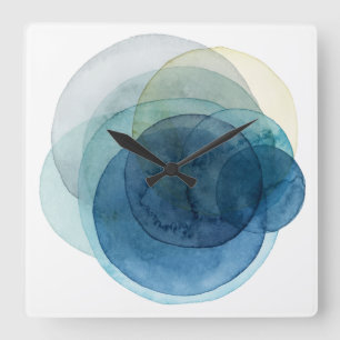 Horloge Carrée Planètes en évolution - Cercles d'aquarelle