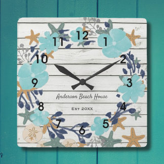Horloge Carrée Planques et Starfish