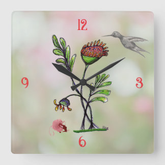 Horloge Carrée Plante qui agite avec des amis