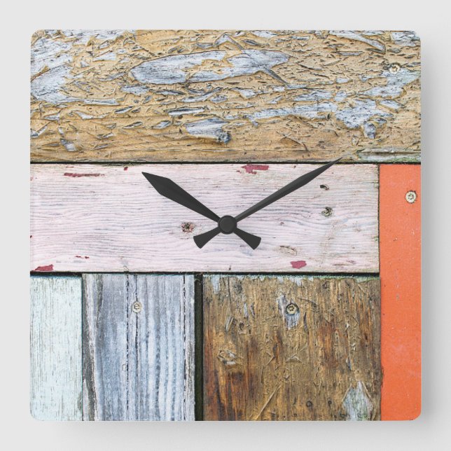 Horloge Carrée Plaques en bois patinées (Recto)