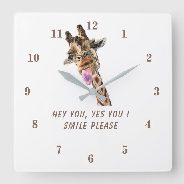 Horloge Carrée Playful Giraffe Tongue Out Wall Clock Custom (Recto)