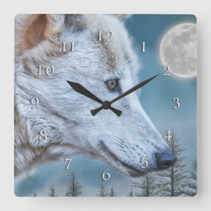 Horloge Carrée Pleine lune HIVER WOLF AUGMENTE
