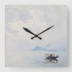 Horloge Carrée Pluie Bellagio Burr Beaux-Art Aquarelle Mer