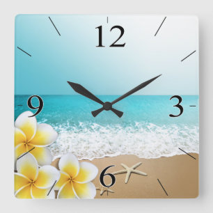 Horloge Carrée Plumeria Beach Tropical Island