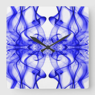 Horloge Carrée Plumes de fumée bleue sur blanc