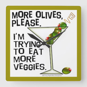 Horloge Carrée Plus d'OLIVES - J'essaie de manger plus de légumes