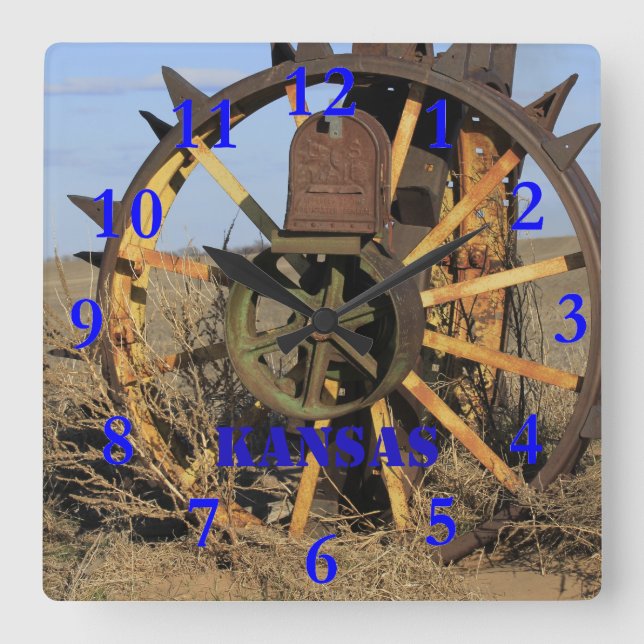 Horloge Carrée Pneu de tracteur antique du Kansas (Recto)