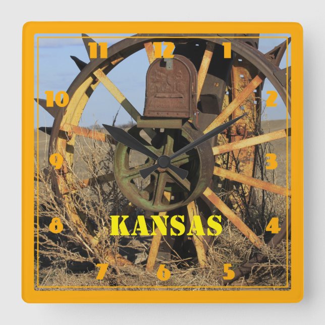Horloge Carrée Pneus de tracteur antique du Kansas (Recto)