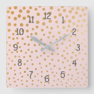 Horloge Carrée Points d'or sur l'horloge de chambre rose rousse