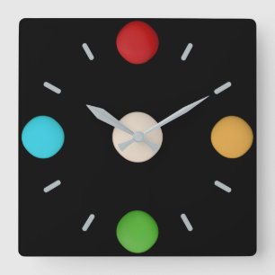 Horloge Carrée Points rouges jaunes verts bleus gais