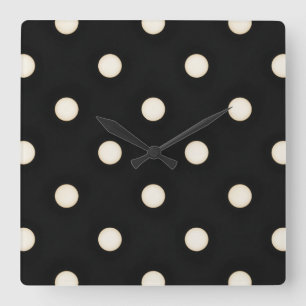 Horloge Carrée Pois blancs d'antiquités sur noir détendu