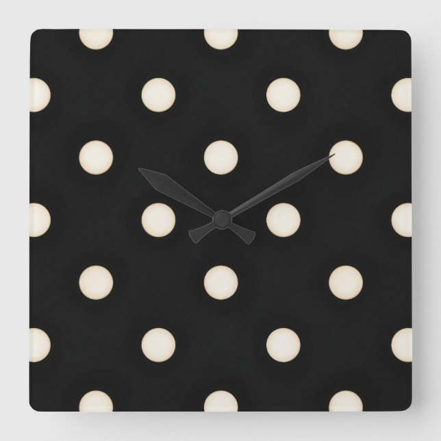 Horloge Carrée Pois blancs d'antiquités sur noir détendu (Recto)