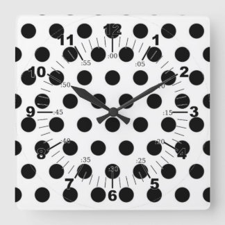 Horloge Carrée Pois noirs sur Arrière - plan blanc