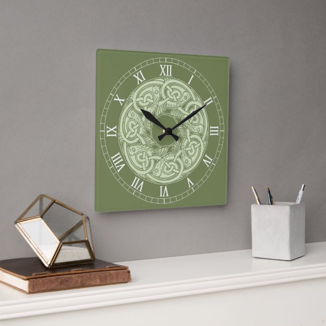 Horloge Carrée Poisson à nouer celtique en vert (Bureau)