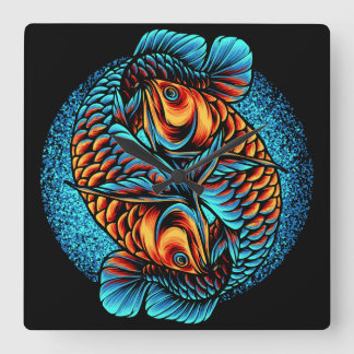 Horloge Carrée Poisson Arowana