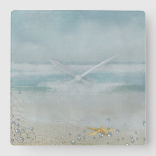 Horloge Carrée poisson d'eau sur la plage