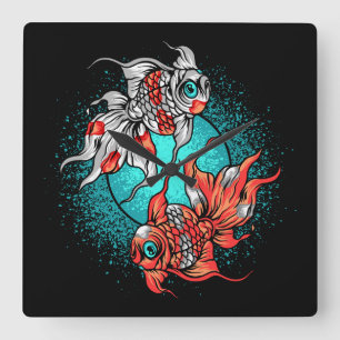 Horloge Carrée Poisson d'or 