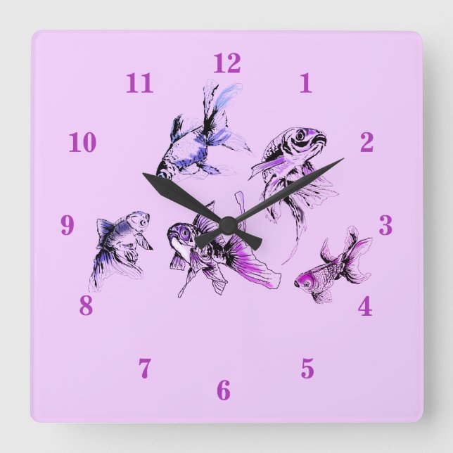 Horloge Carrée Poisson d'or - Violet (Recto)