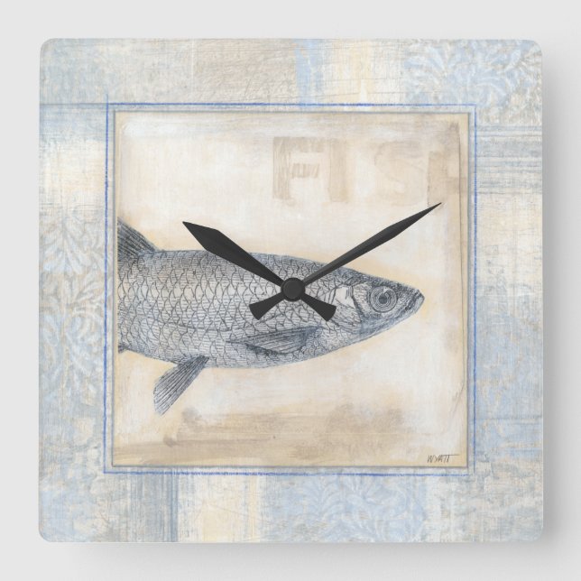 Horloge Carrée Poisson gris sur Arrière - plan beige (Recto)