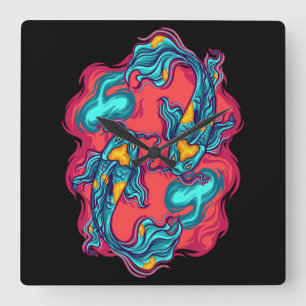 Horloge Carrée Poisson Koï Yin Yang