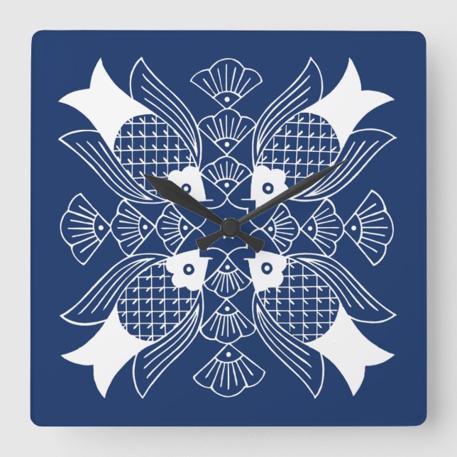 Horloge Carrée Poisson sous-marin avec Arrière - plan bleu (Recto)