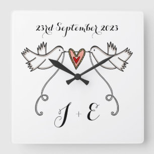 Horloge Carrée Poissons blancs personnalisées Mariage Cadeau Squa