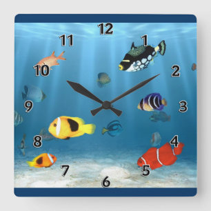 Horloge Carrée Poissons dans l'océan