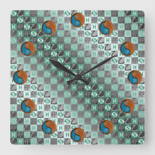 Horloge Carrée Poissons & Lapin de Bois