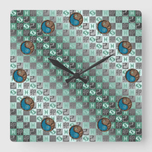 Horloge Carrée Poissons & Lapin de Terre