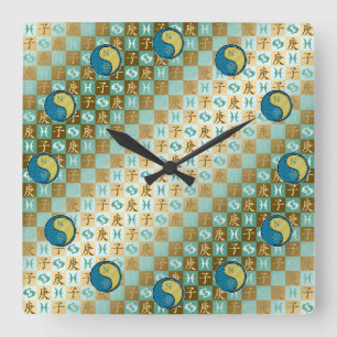 Horloge Carrée Poissons & Rat de Métal