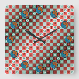 Horloge Carrée Poissons & Tigre de Bois