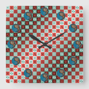 Horloge Carrée Poissons & Tigre de Terre
