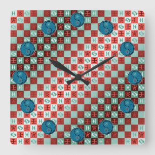 Horloge Carrée Poissons & Tigre d'eau