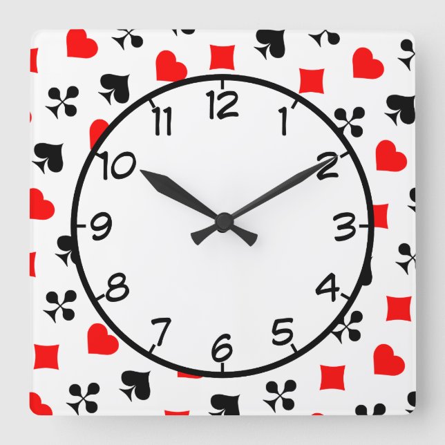 Horloge Carrée Poker Playing Cards Diamond Club Spade Heart (Recto)