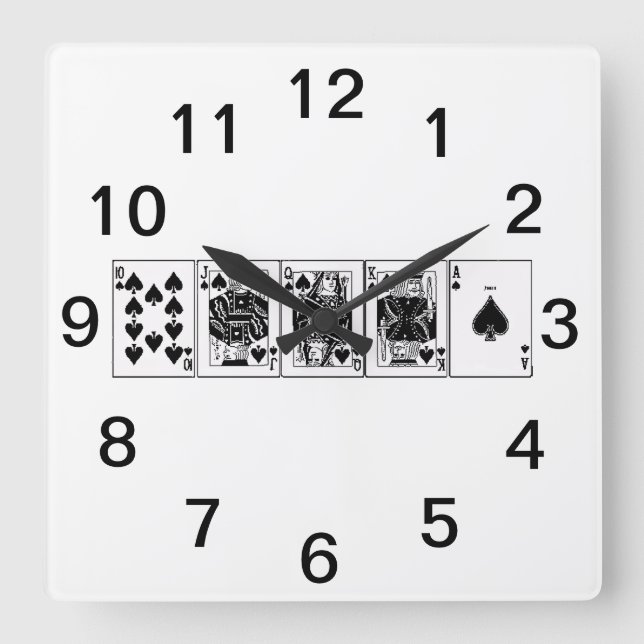Horloge Carrée Poker Soirée Casino Quinte Flush Royale Piques (Recto)
