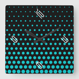 Horloge Carrée Polka Dot moderne noir turquoise