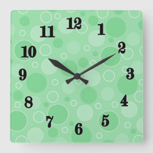 Horloge Carrée Polka point vert tons rétro années 60