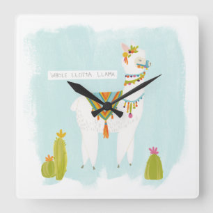 Horloge Carrée Pom Pom Llama Rama - Toute Lotta Llama