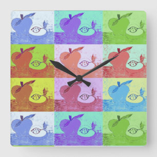 Horloge Carrée Pomme d'art pop coloré