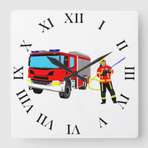 Horloge Carrée Pompier et extincteur Wandu quadratique