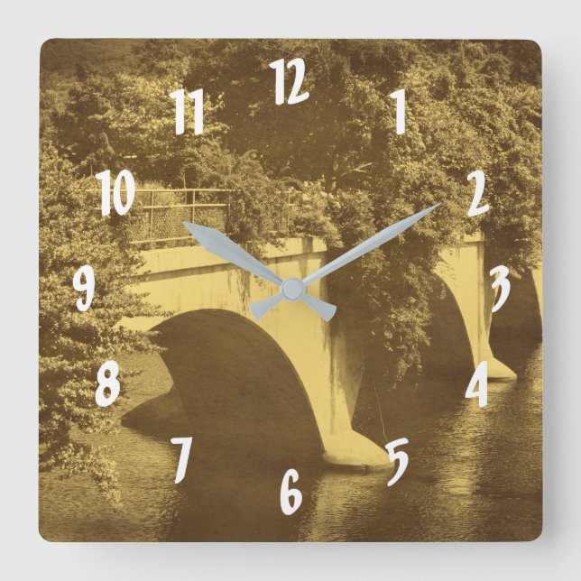Horloge Carrée Pont De Fleurs À Sepia (Recto)