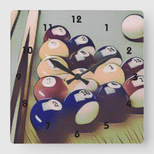 Horloge Carrée Pool Billiards Games Room Clock