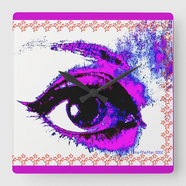 Horloge Carrée Pop art Eye Wall Clock par Katie Pfeiffer (Recto)