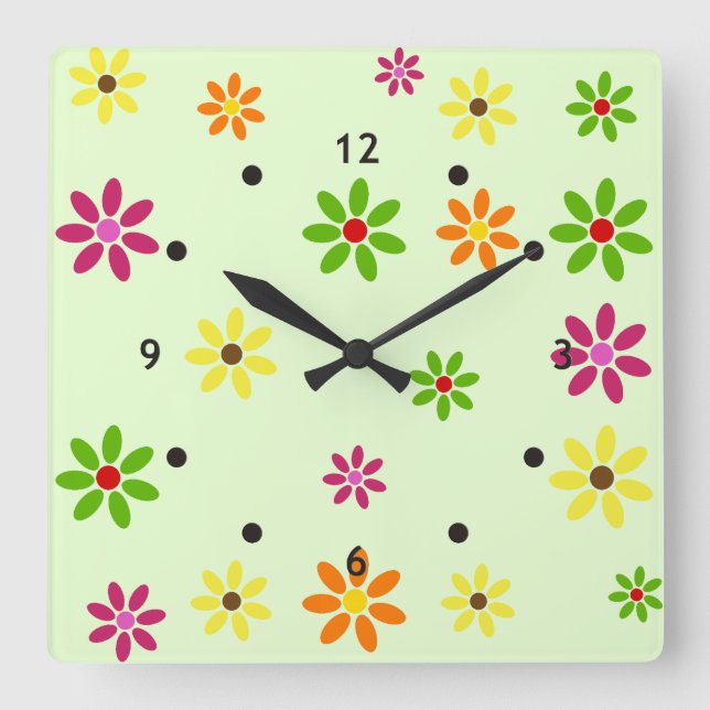 Horloge Carrée Pop art Flowers seamless pattern + your ideas (Recto)