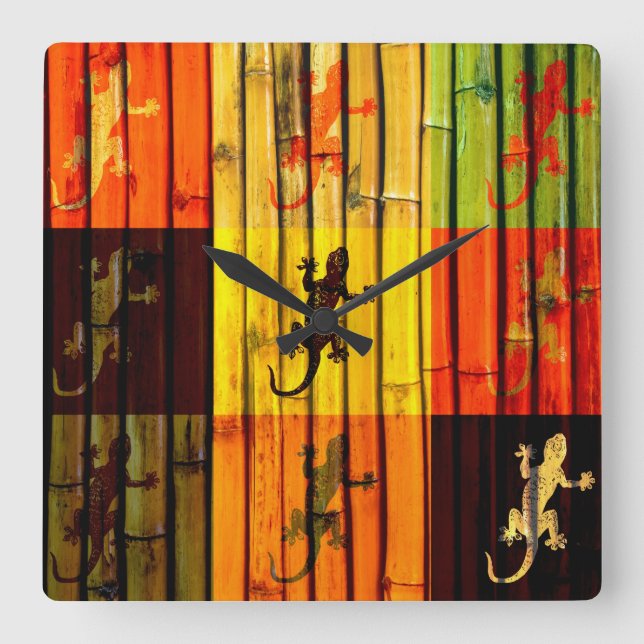 Horloge Carrée Pop Art Geckos (Recto)