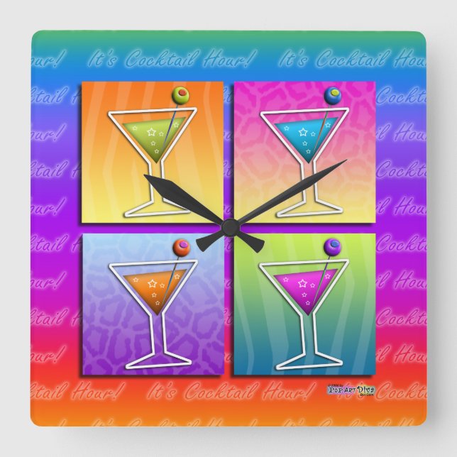 Horloge Carrée Pop art Martinis Square WALL CLOCK (Recto)