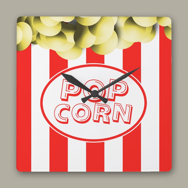 Horloge Carrée Popcorn Sac Funny Film Thème (Créateur téléchargé)