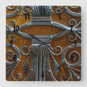 Horloge Carrée Porte à l'apparence funky en bois brun argenté
