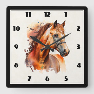 Horloge Carrée Portrait de beau cheval alezan